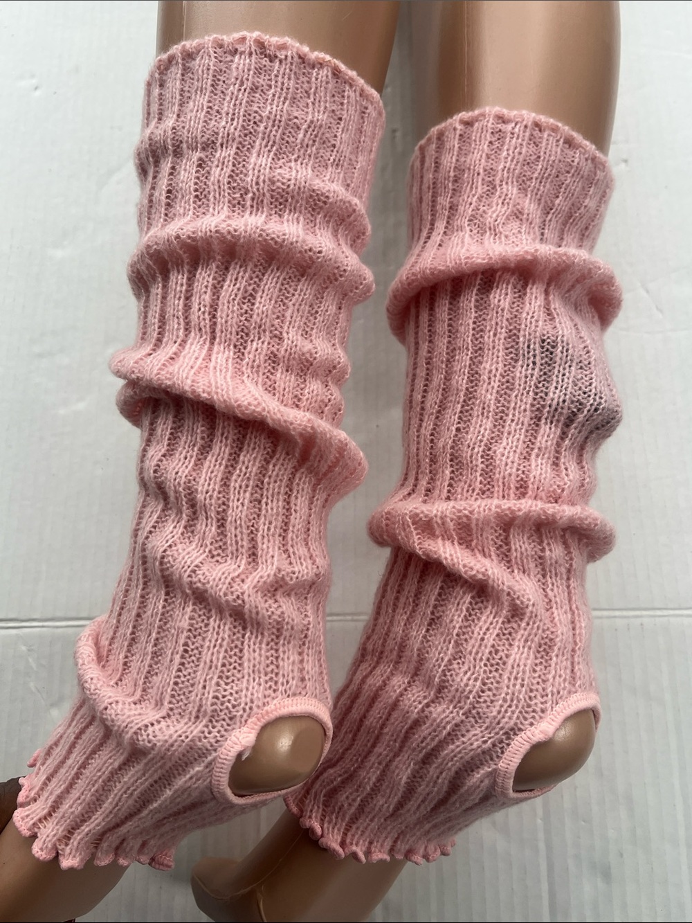 Stirrup Pink Ribbed Knit Leg Warmers